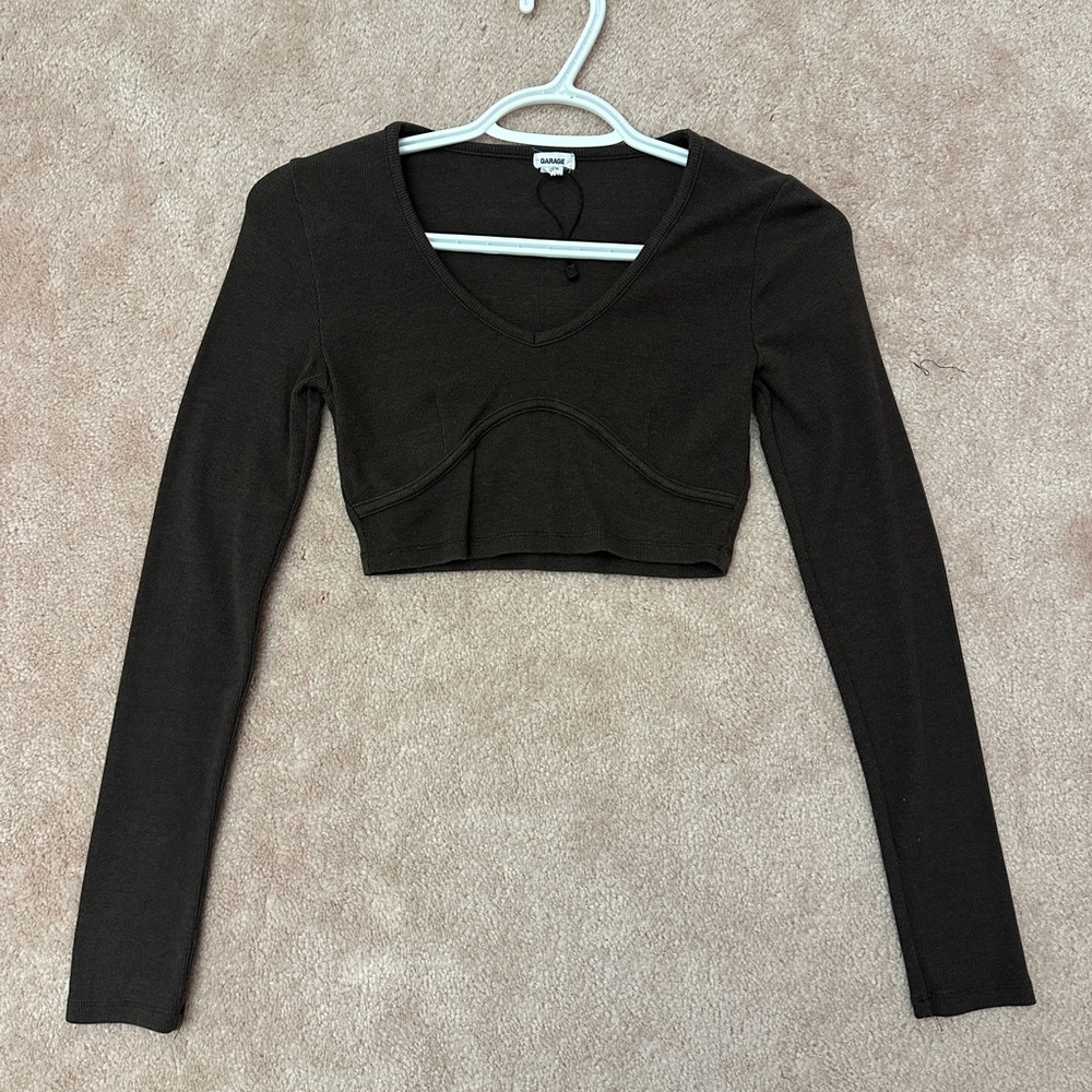 Brown Long Sleeve Crop Top